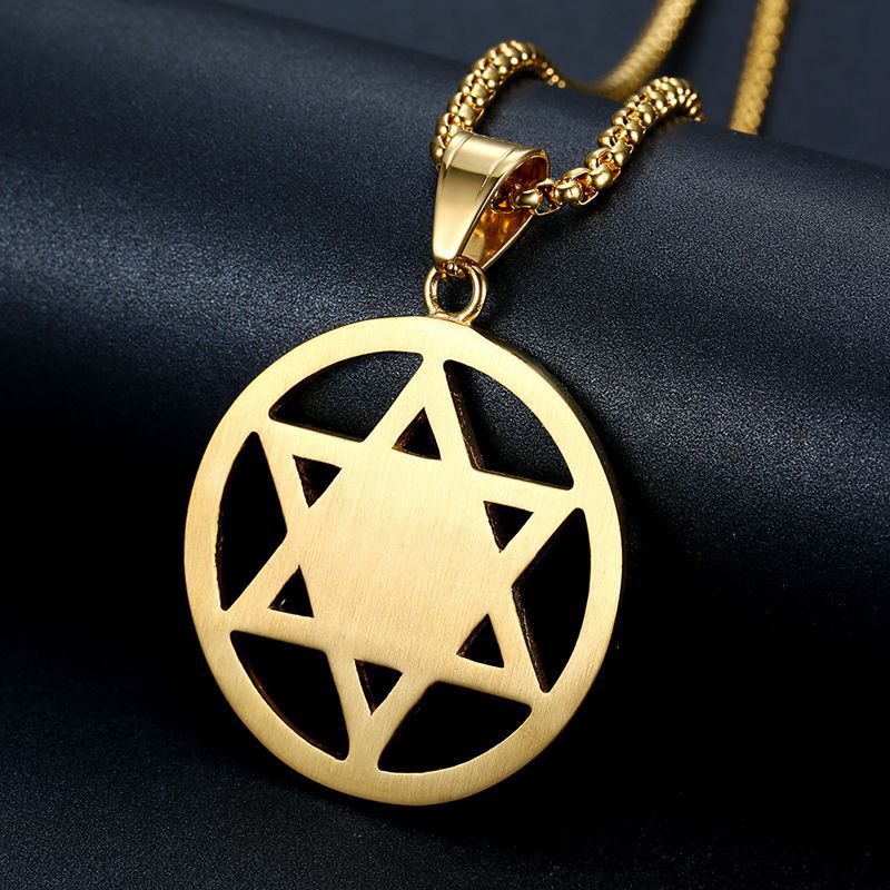Titanium Steel Gold-plated Diamond David Six-pointed Star Pendant Necklace