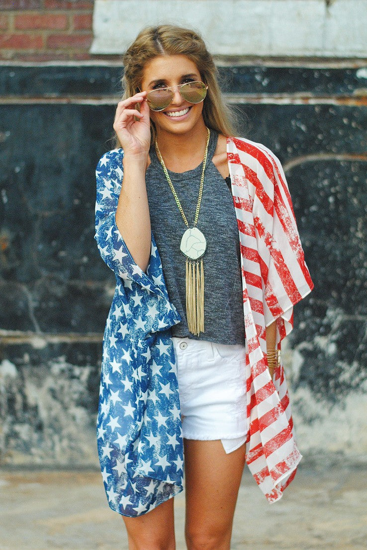 New Independence Day Flag Cardigan Loose Casual Women&