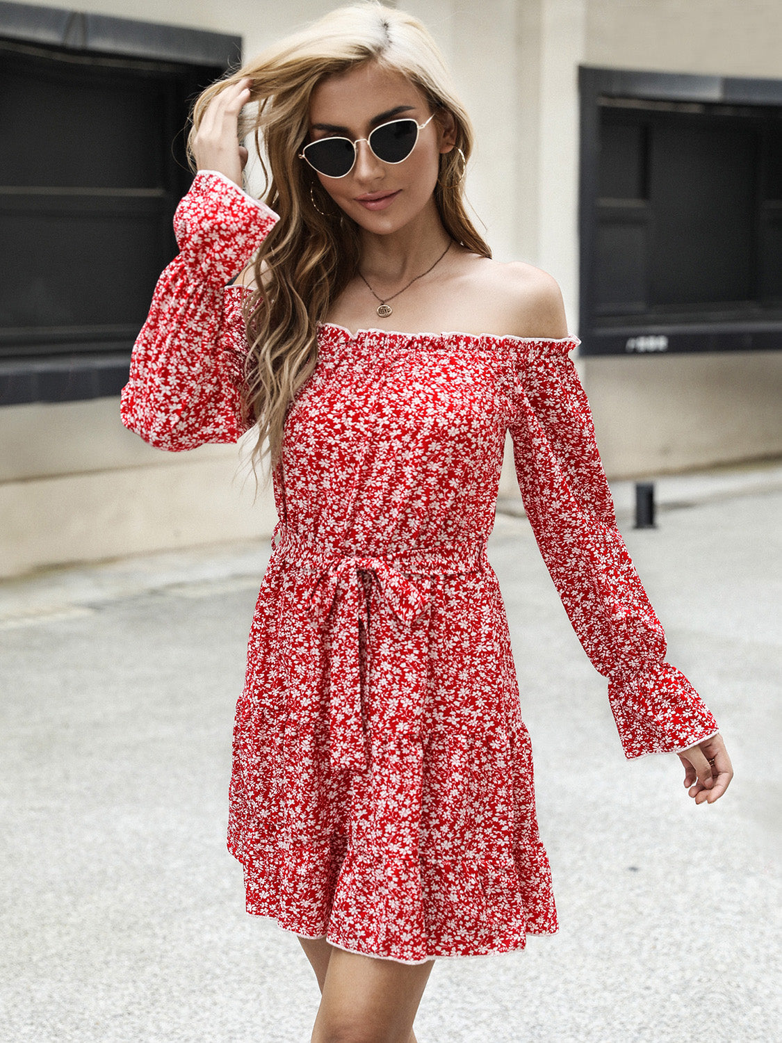 Frill Tied Floral Flounce Sleeve Tiered Dress