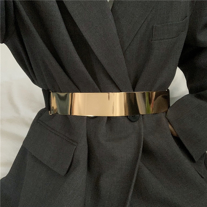 Mirror Glossy Metal Belt Feel With Suit Dress Elastic Elastic Girdle Decoration