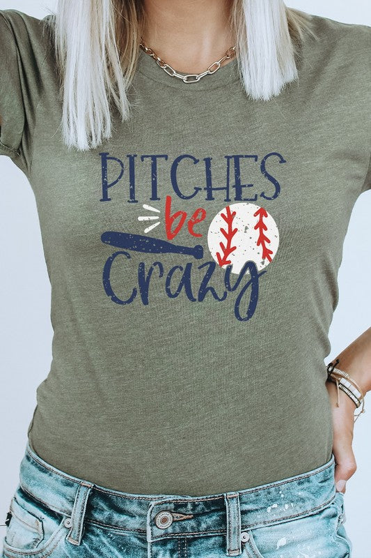 Pitches Be Crazy Baseball Bat Sports Graphic Tee