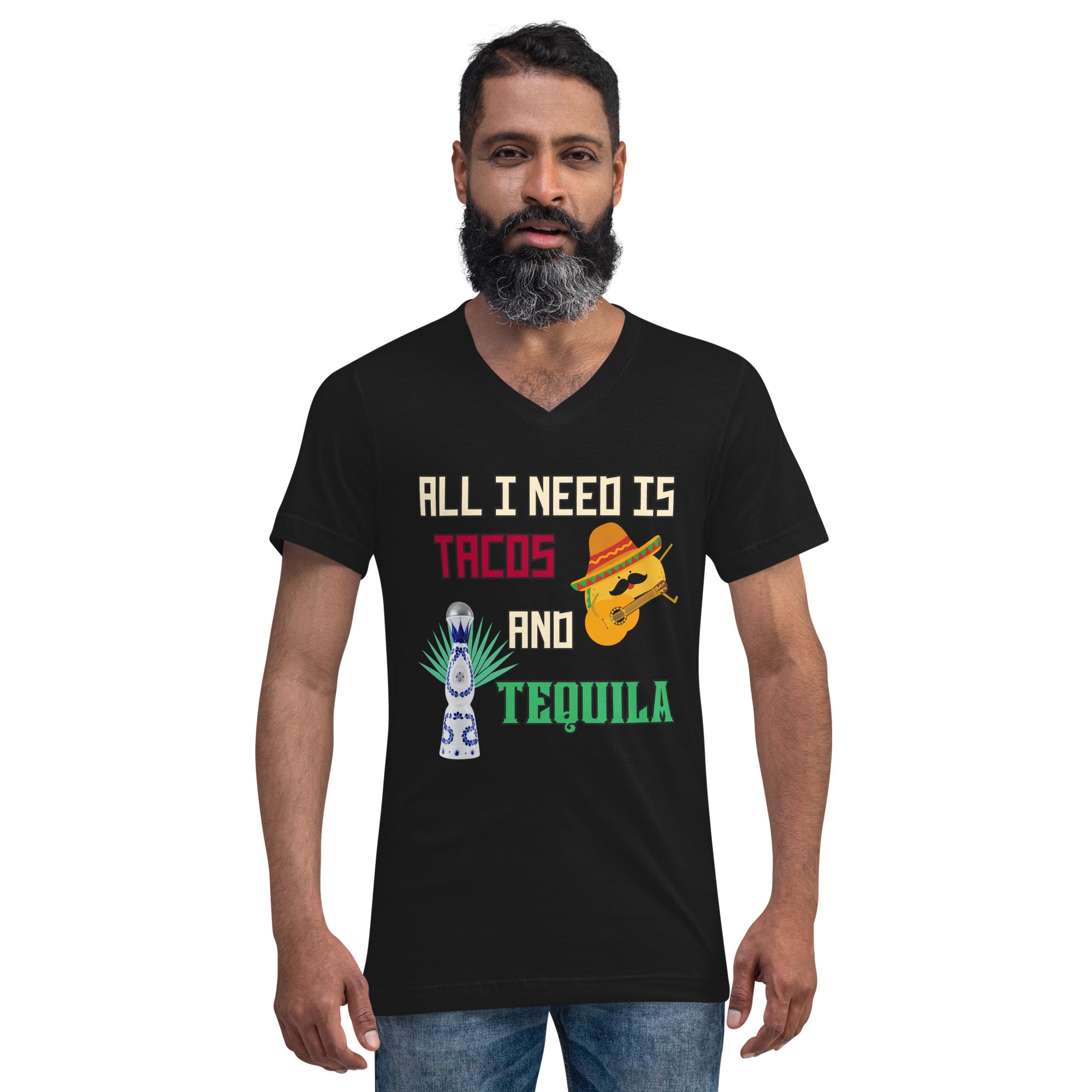 Tacos and Tequila Unisex Short Sleeve V-Neck T-Shirt