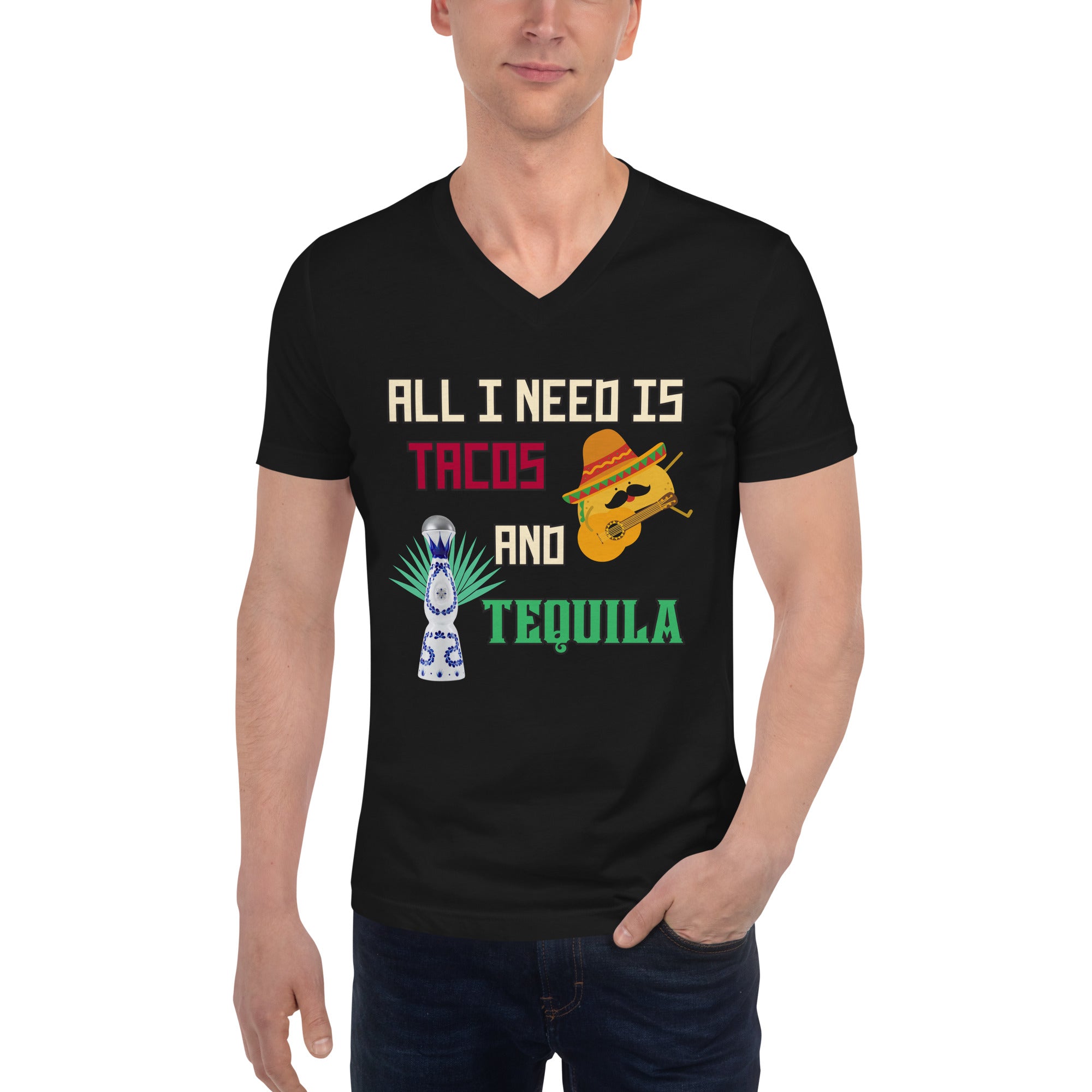 Tacos and Tequila Unisex Short Sleeve V-Neck T-Shirt