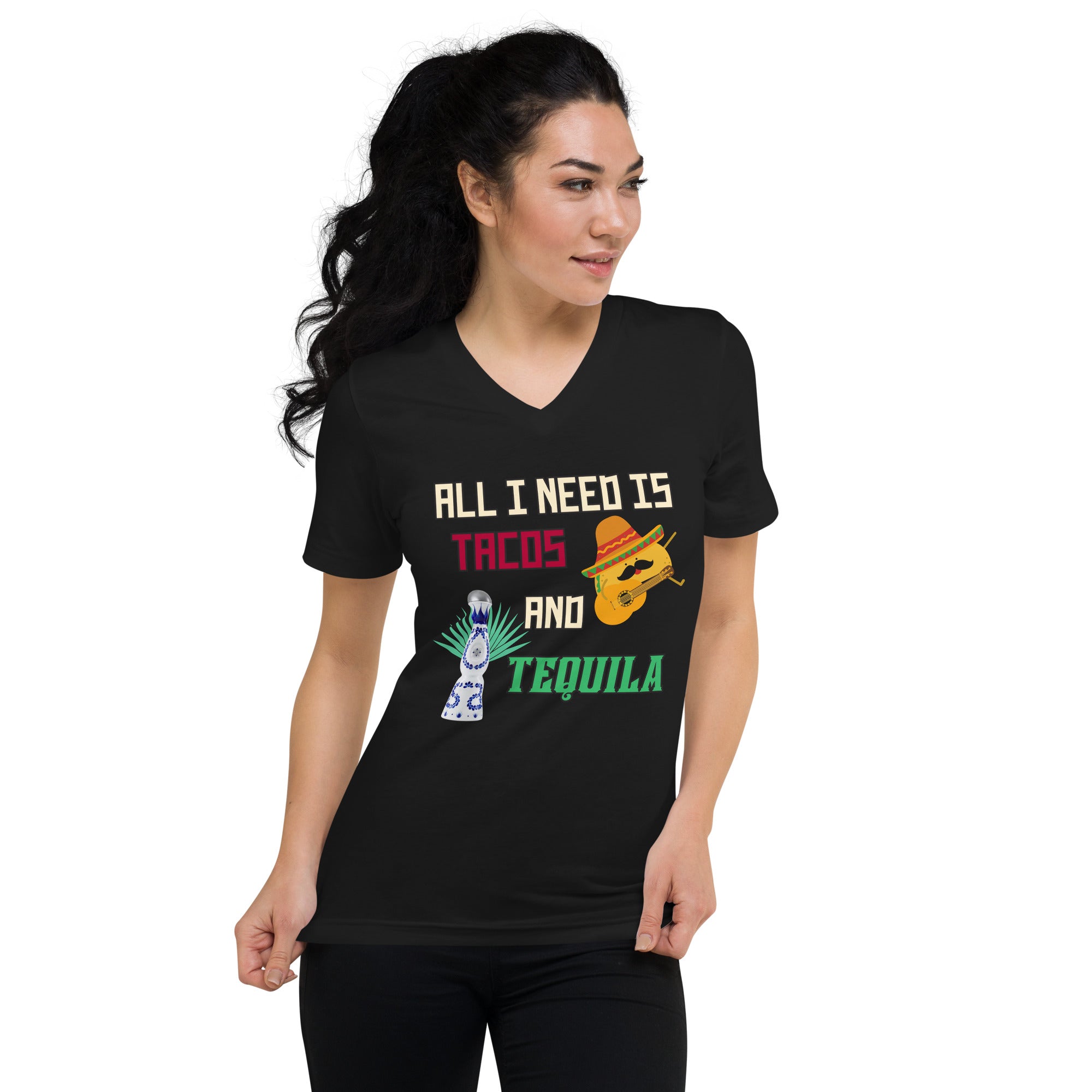 Tacos and Tequila Unisex Short Sleeve V-Neck T-Shirt