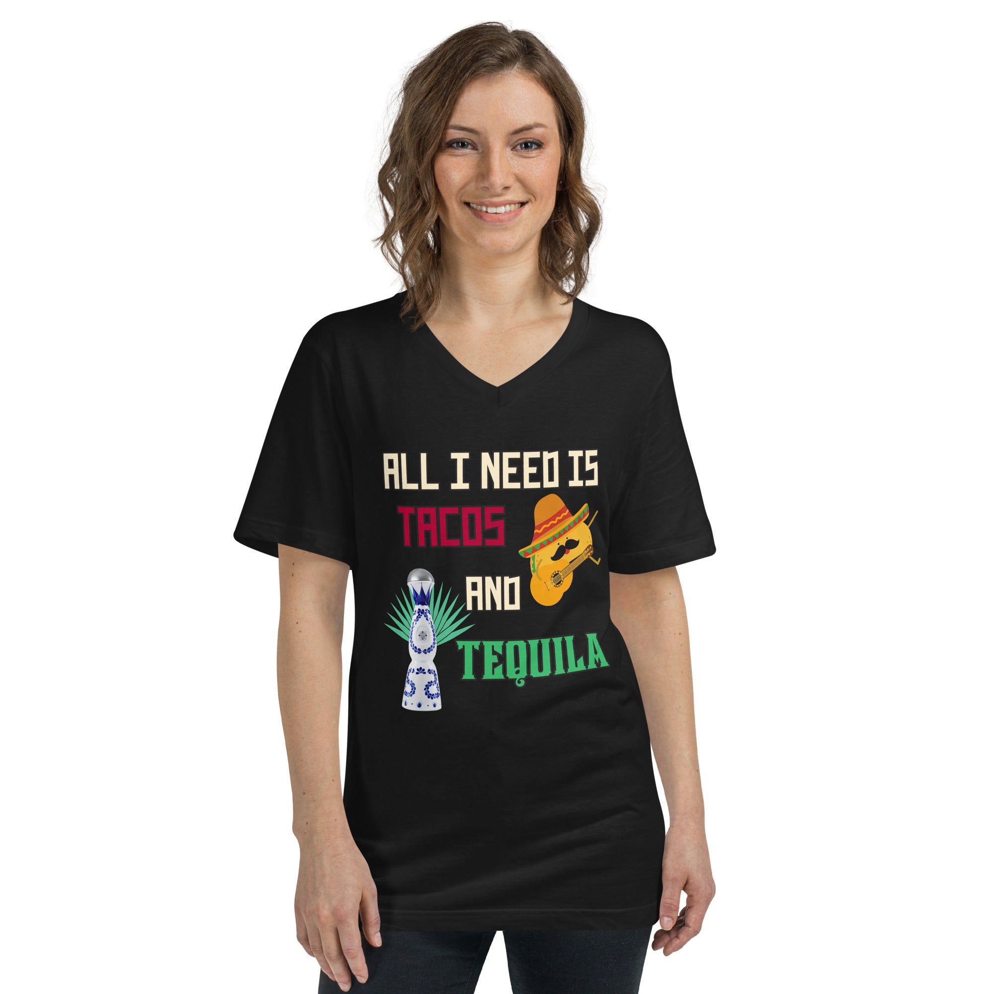 Tacos and Tequila Unisex Short Sleeve V-Neck T-Shirt