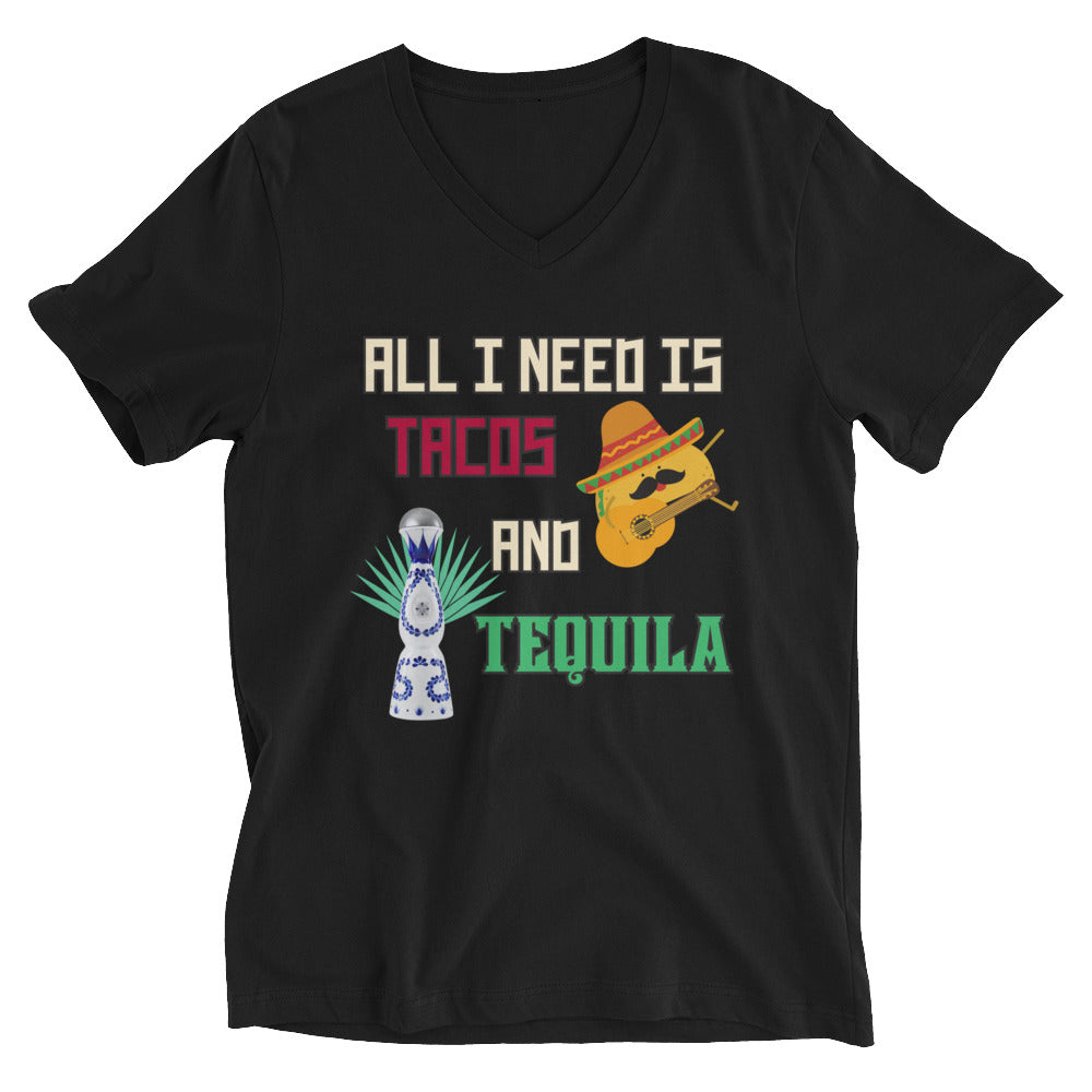 Tacos and Tequila Unisex Short Sleeve V-Neck T-Shirt