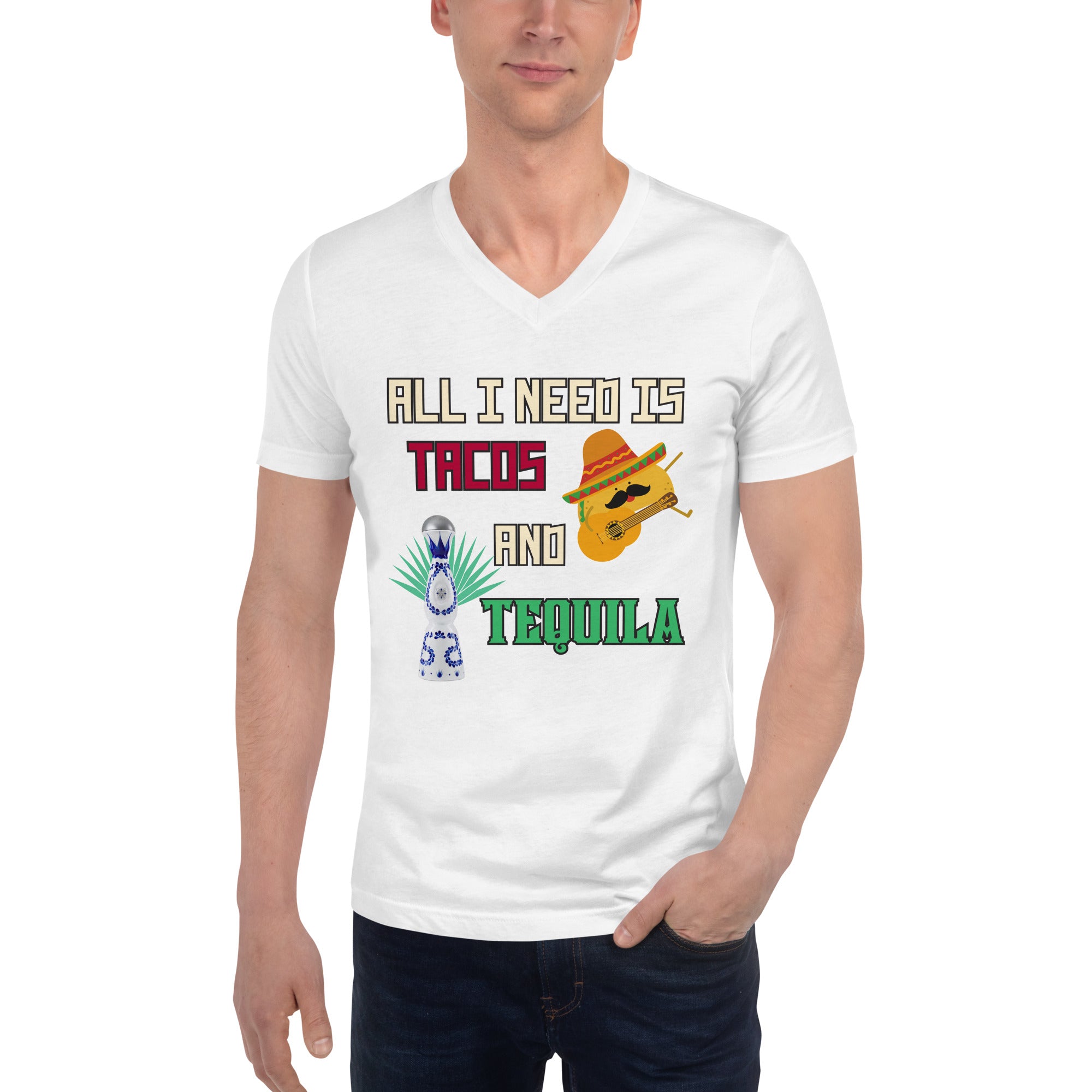 Tacos and Tequila Unisex Short Sleeve V-Neck T-Shirt