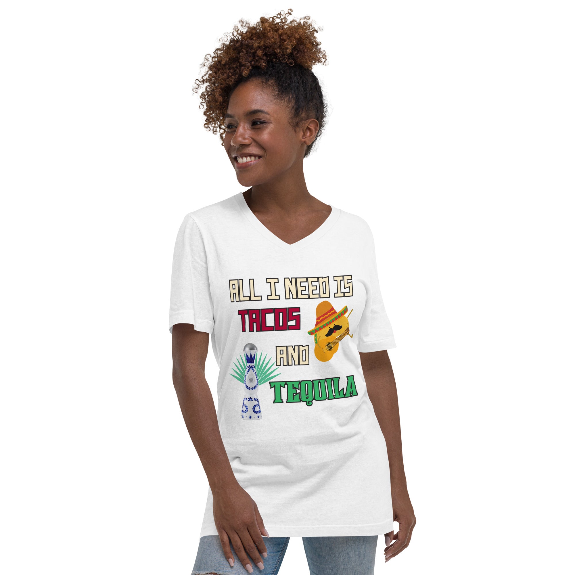 Tacos and Tequila Unisex Short Sleeve V-Neck T-Shirt