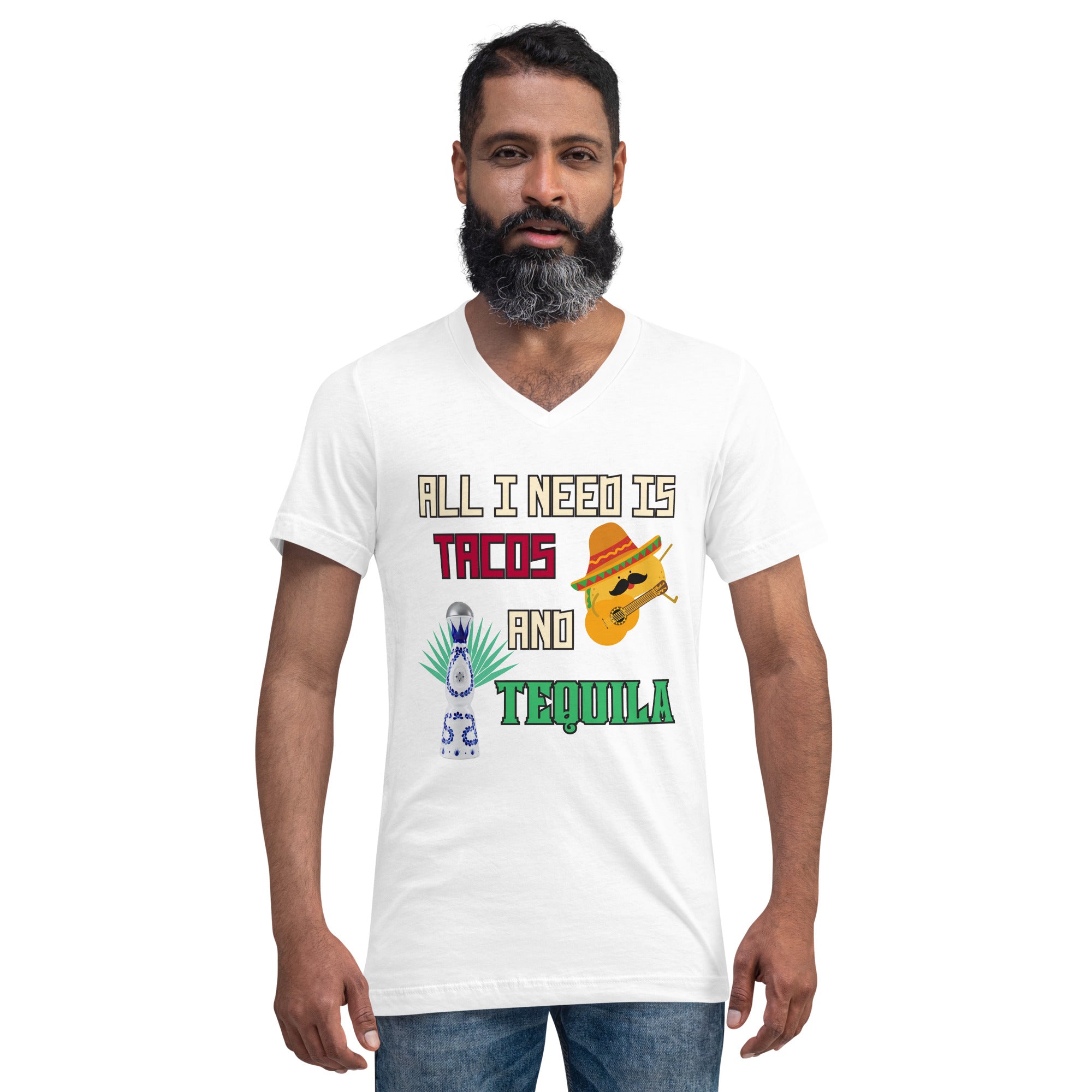 Tacos and Tequila Unisex Short Sleeve V-Neck T-Shirt