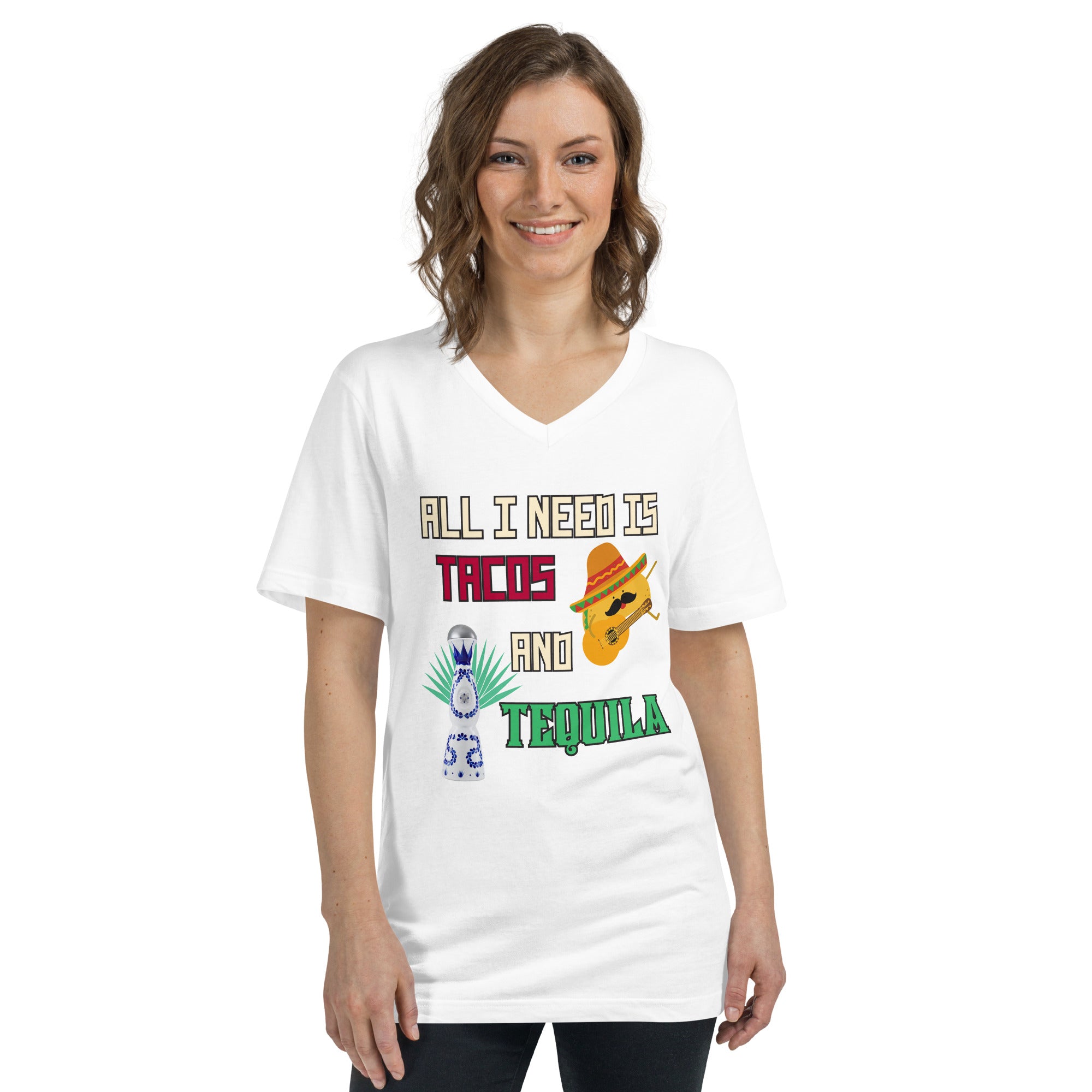 Tacos and Tequila Unisex Short Sleeve V-Neck T-Shirt