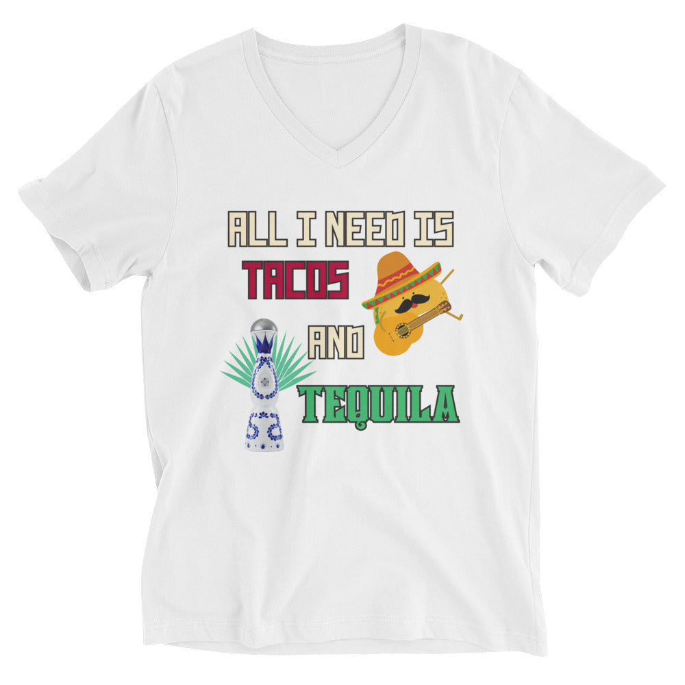 Tacos and Tequila Unisex Short Sleeve V-Neck T-Shirt