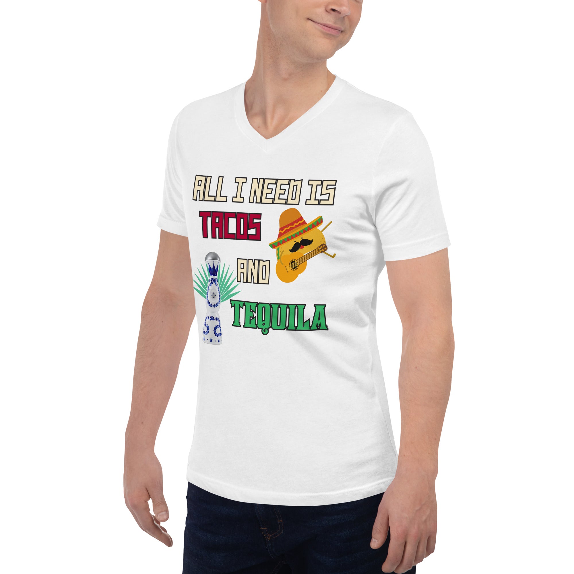 Tacos and Tequila Unisex Short Sleeve V-Neck T-Shirt