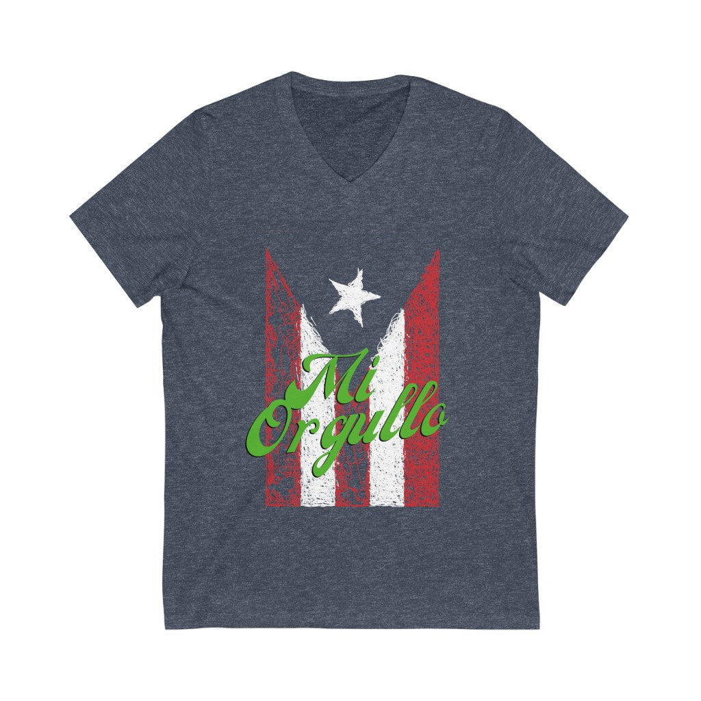 Mi Orgullo, PR Flag- Unisex Jersey Short Sleeve V-Neck Tee