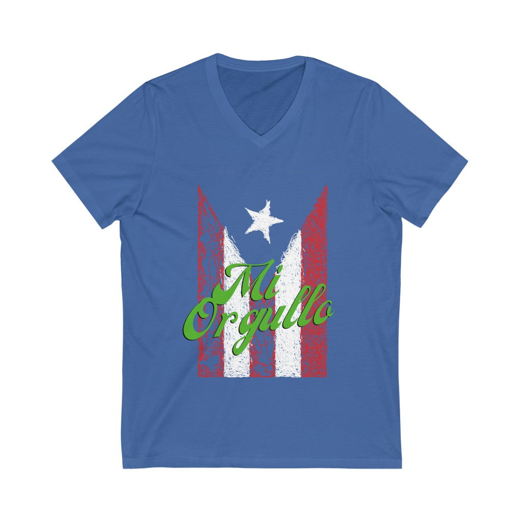 Mi Orgullo, PR Flag- Unisex Jersey Short Sleeve V-Neck Tee