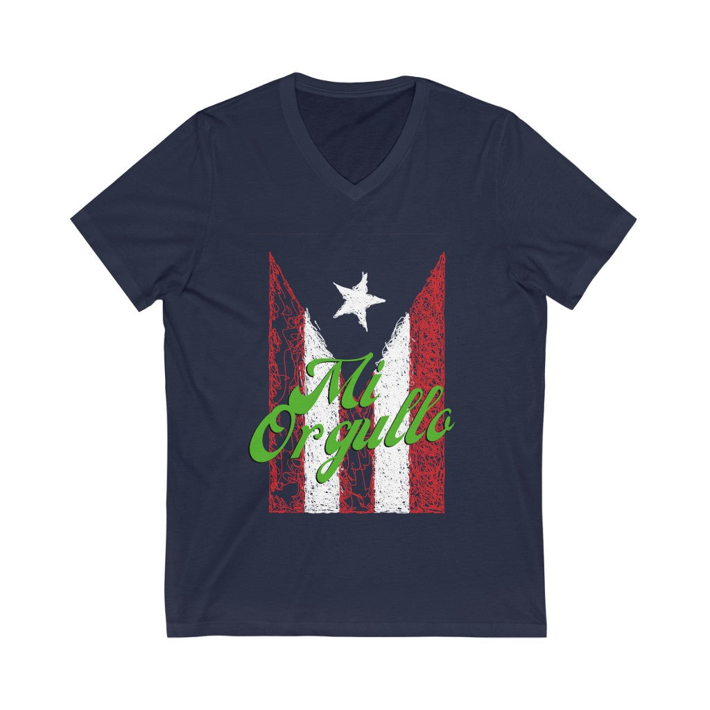 Mi Orgullo, PR Flag- Unisex Jersey Short Sleeve V-Neck Tee