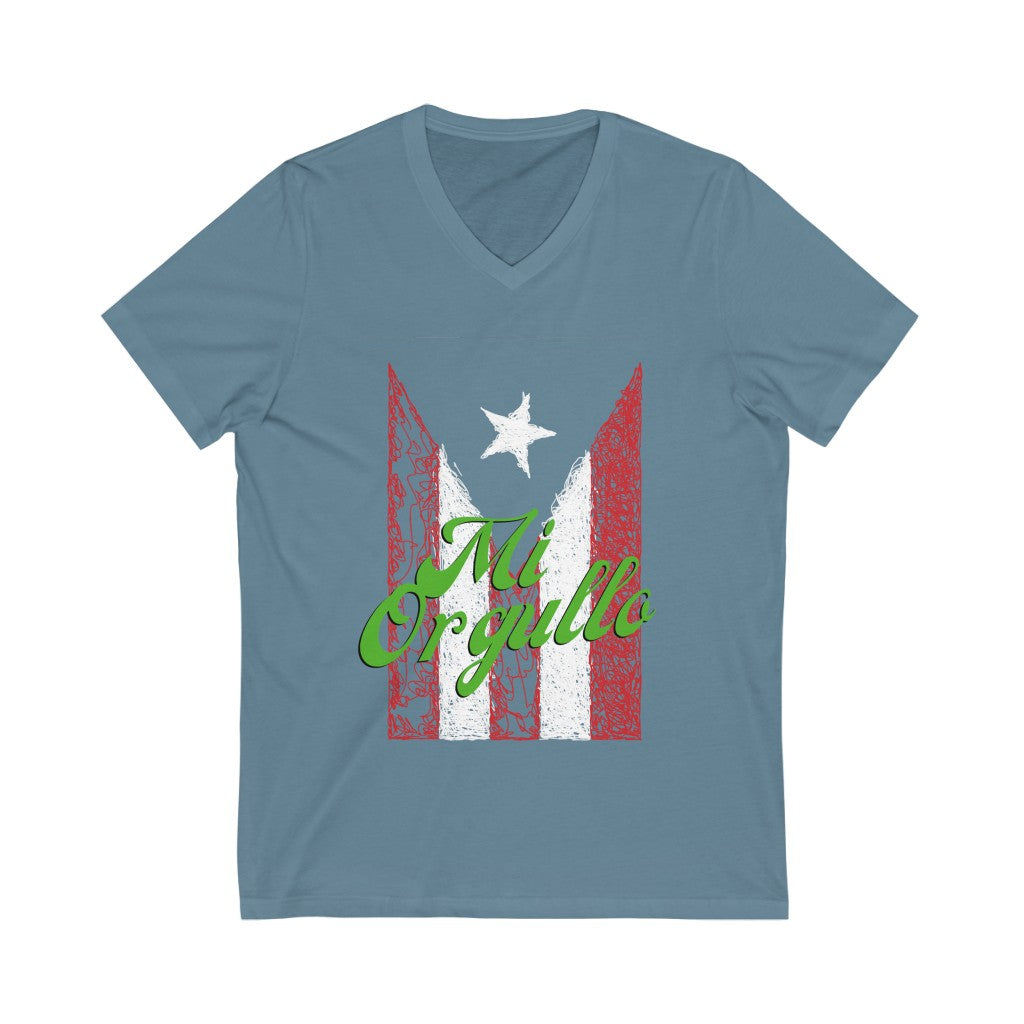 Mi Orgullo, PR Flag- Unisex Jersey Short Sleeve V-Neck Tee