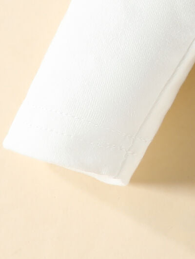 Letter Graphic Long Sleeve Bodysuit and Bow Leopard Pants Set