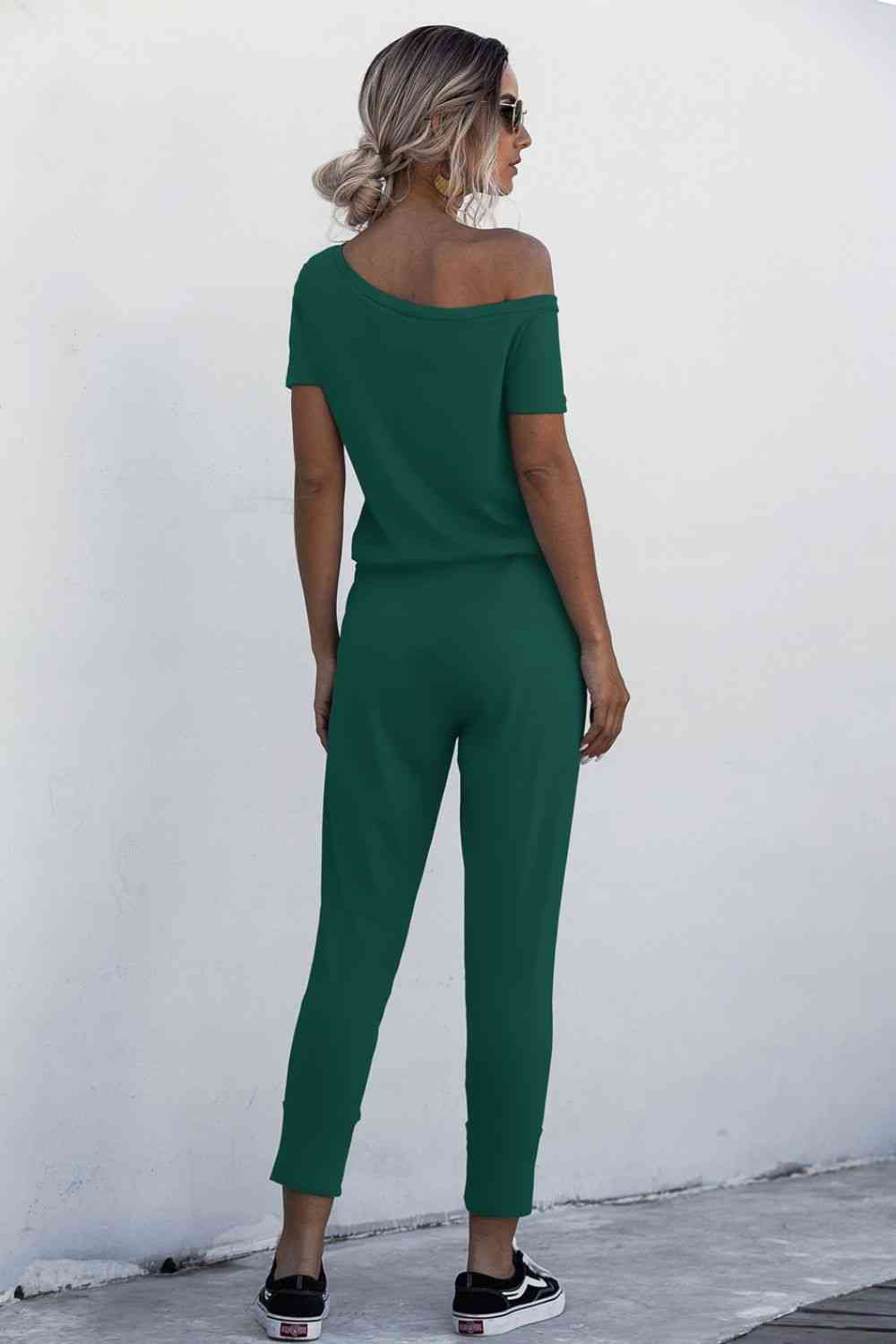 Asymmetrical Neck Tied Jumpsuit with Pockets