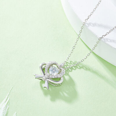 Moissanite 925 Sterling Silver Bow &amp; Heart Necklace