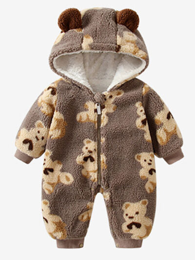 Bear Zip Up Long Sleeve Hooded Jumpsuit