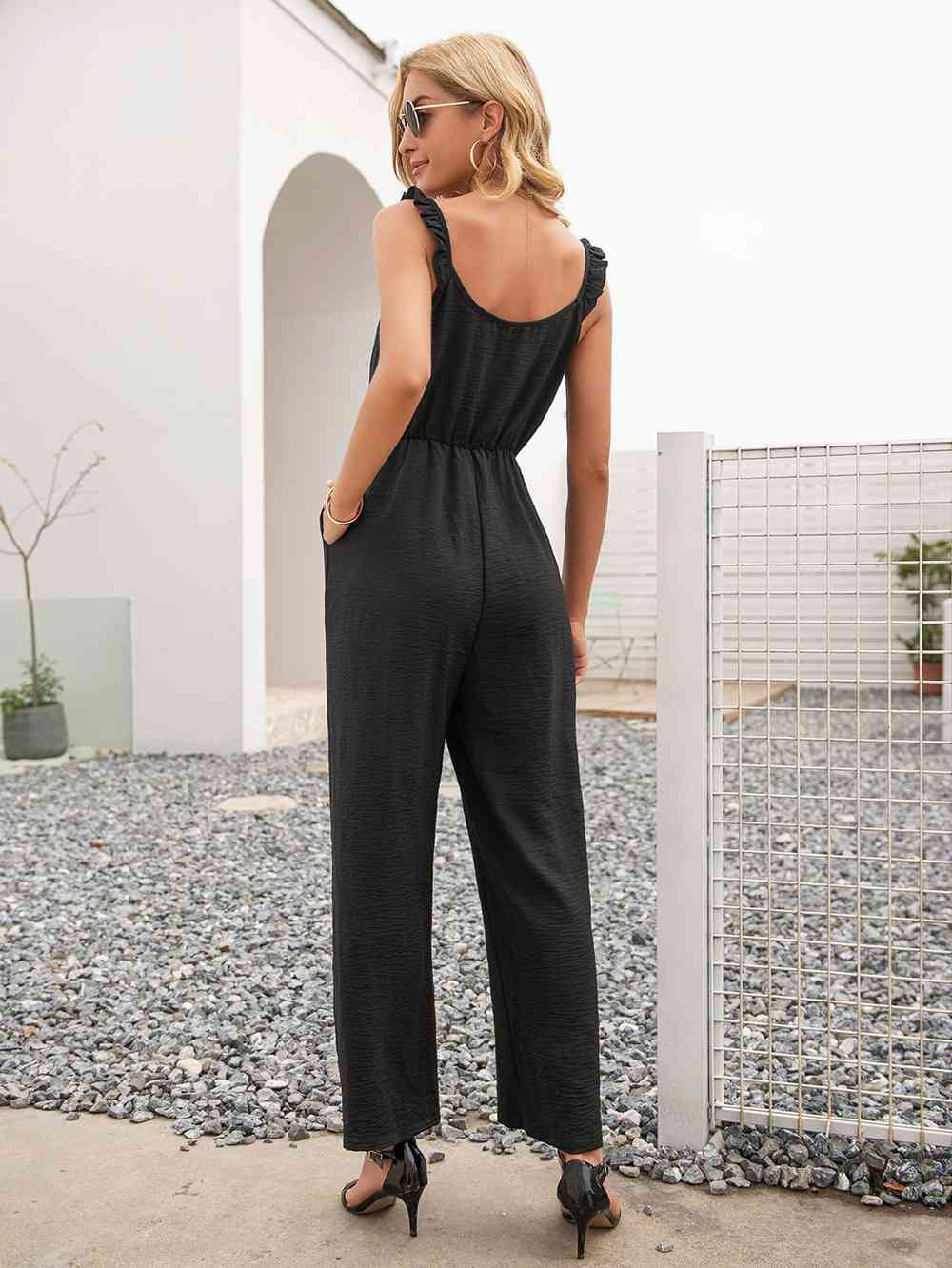 Round Neck Sleeveless Jumpsuit with Pockets