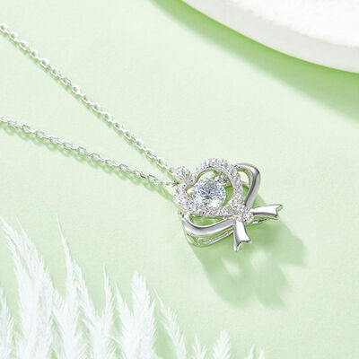 Moissanite 925 Sterling Silver Bow &amp; Heart Necklace