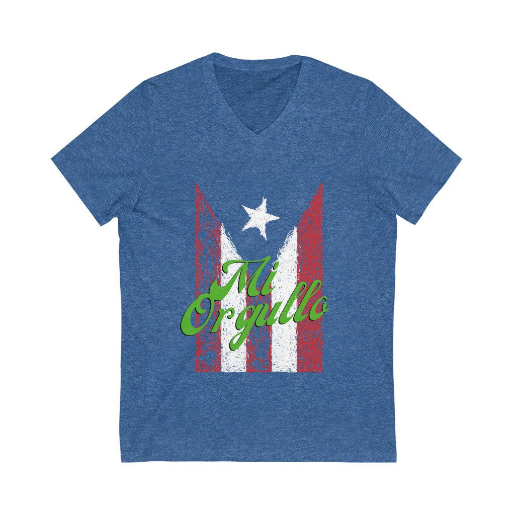 Mi Orgullo, PR Flag- Unisex Jersey Short Sleeve V-Neck Tee