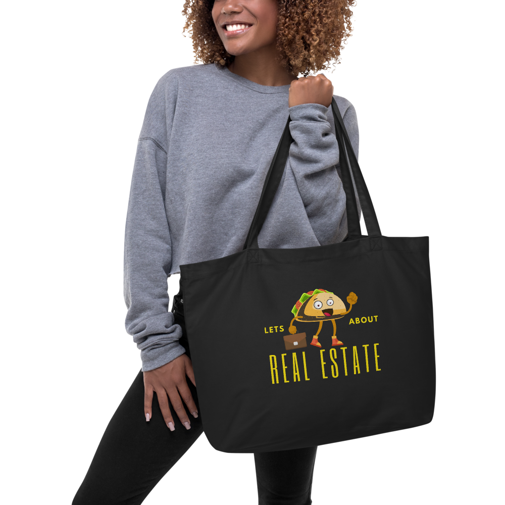 Lets Taco About Real Estate (Yellow business taco) Large organic tote bag