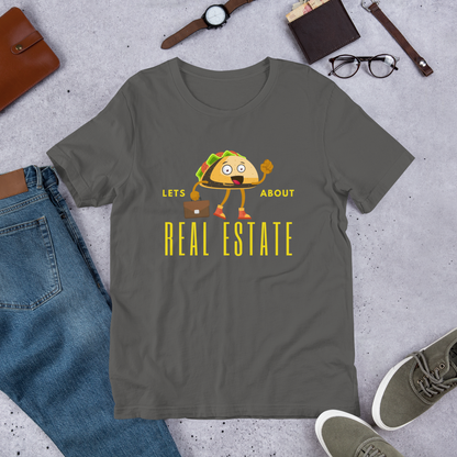 Short-Sleeve Unisex T-Shirt &quot;Lets TACO about Real Estate&quot; (Yellow Business Taco)
