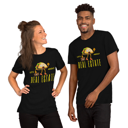 Short-Sleeve Unisex T-Shirt &quot;Lets TACO about Real Estate&quot; (Yellow Business Taco)