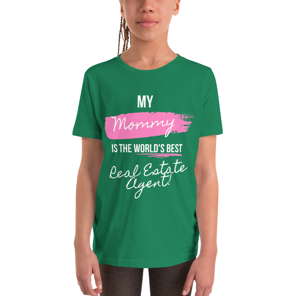 My Mommy is the Worlds best Real Estate Agent (White/Pink) Youth Short Sleeve T-Shirt