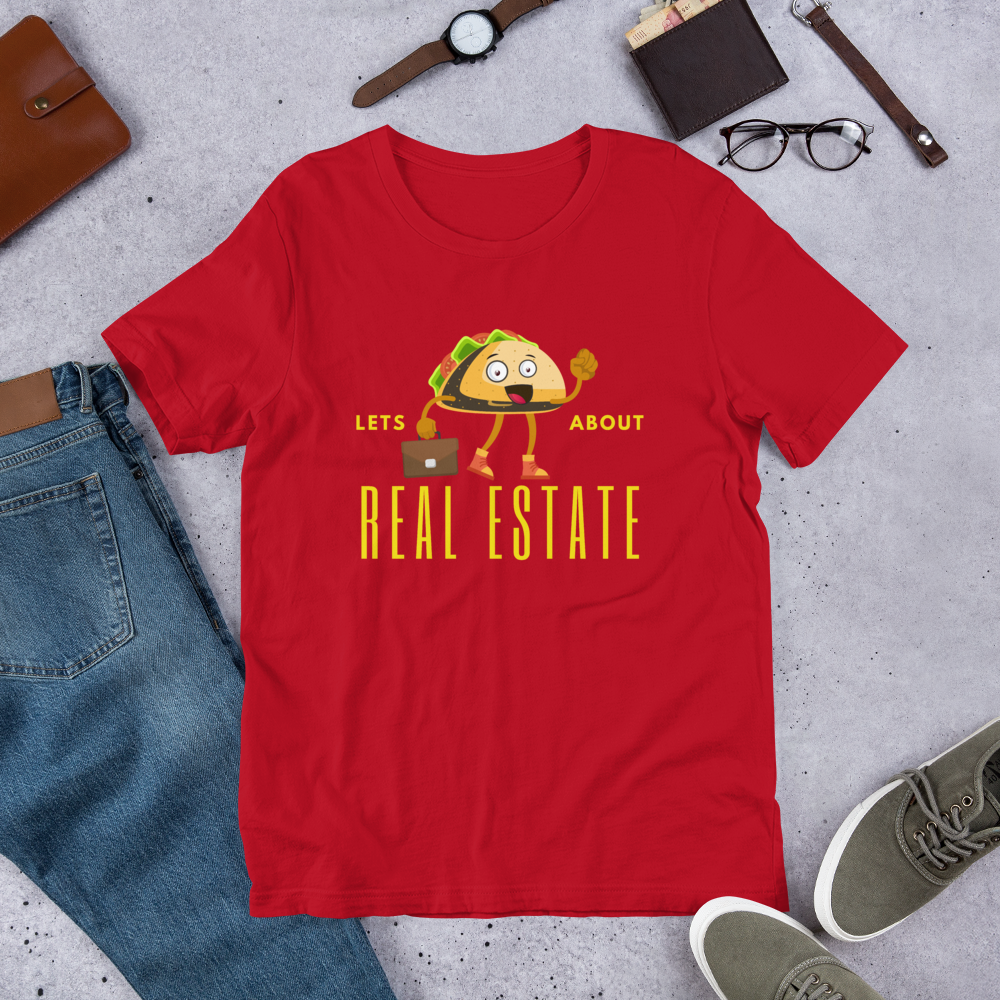 Short-Sleeve Unisex T-Shirt "Lets TACO about Real Estate" (Yellow Business Taco)