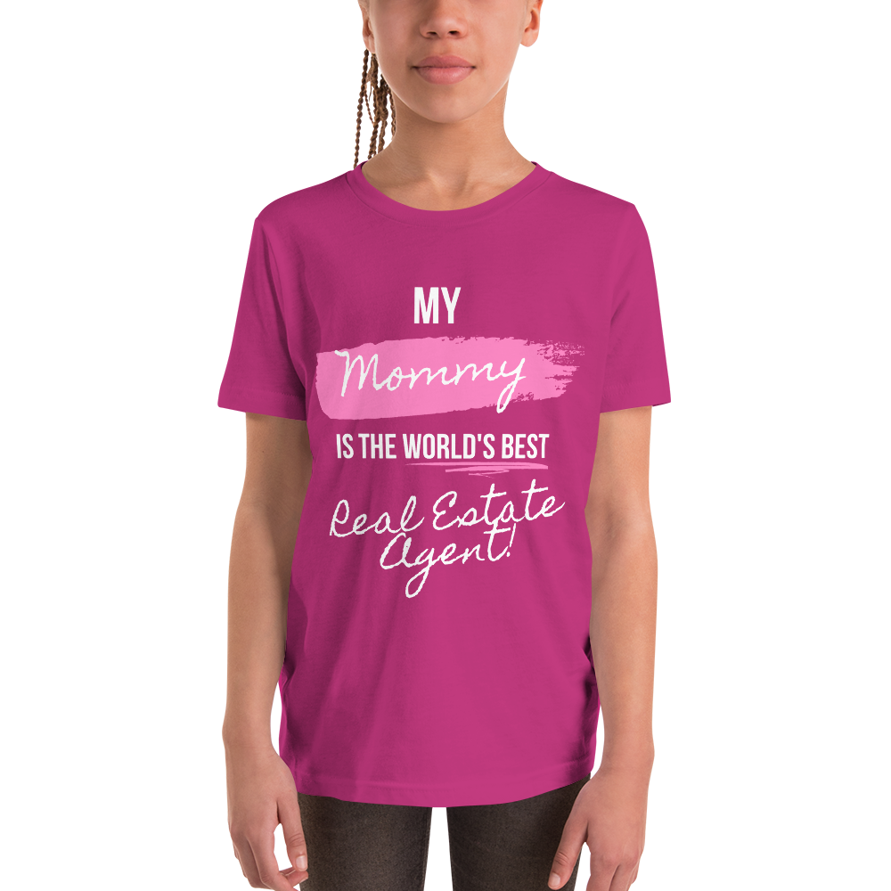 My Mommy is the Worlds best Real Estate Agent (White/Pink) Youth Short Sleeve T-Shirt