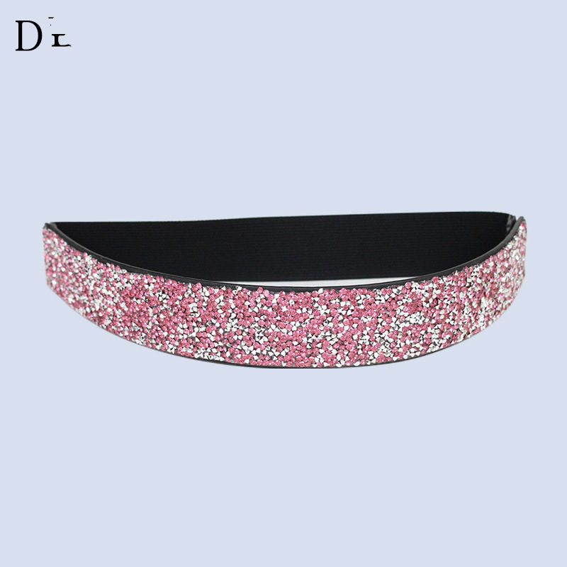 Rhinestones And Diamonds Elastic Wide Belt Flashing Diamonds Ladies Versatile Crystal Stretch