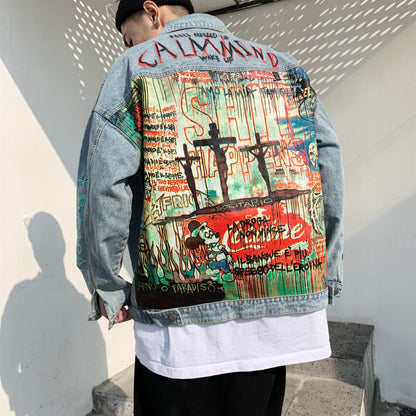 Spray paint couple denim jacket