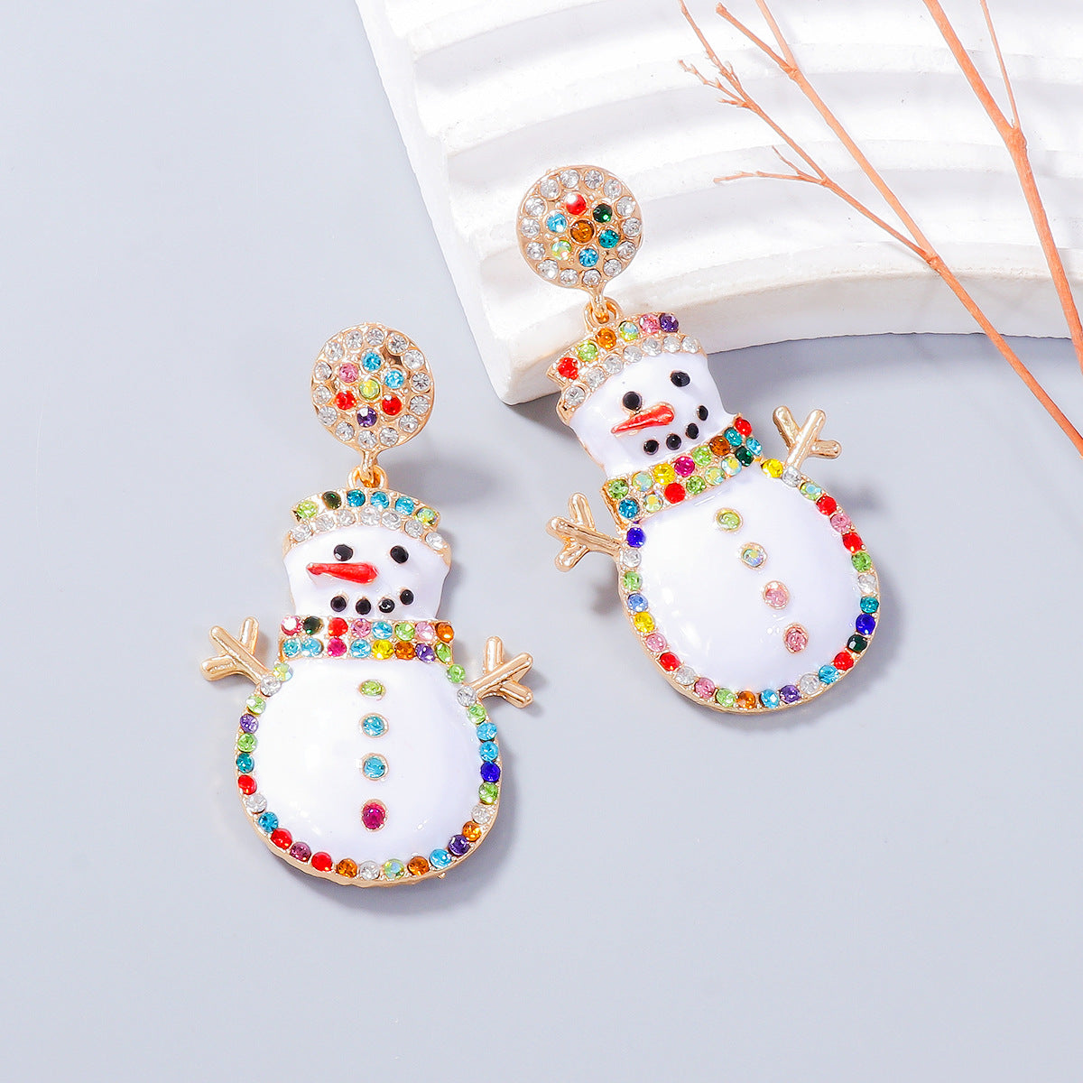 Alloy Rhinestone Snowman Earrings