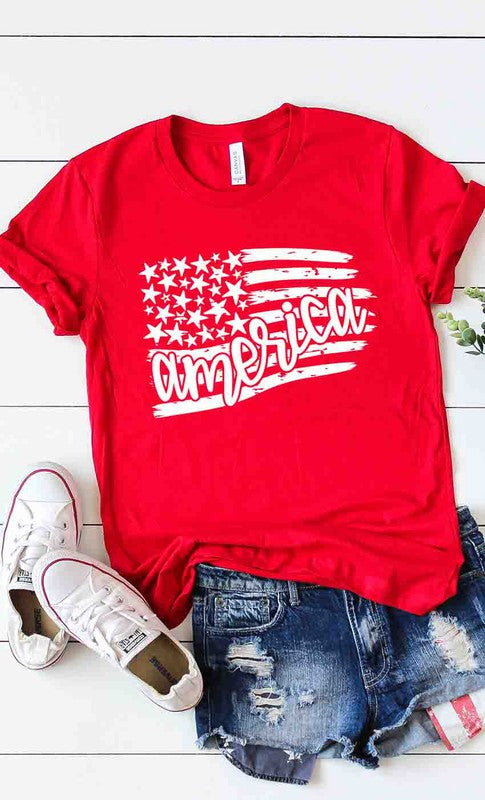 America in Flag with stars and stripes graphic tee