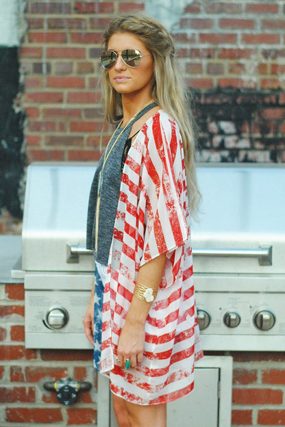 New Independence Day Flag Cardigan Loose Casual Women&