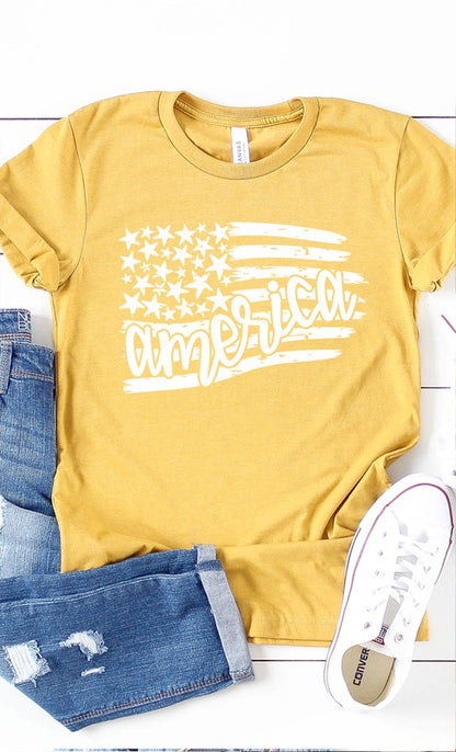 America in Flag with stars and stripes graphic tee