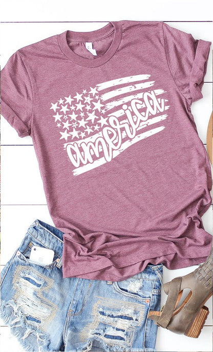 America in Flag with stars and stripes graphic tee