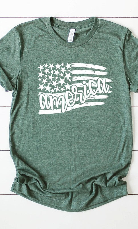 America in Flag with stars and stripes graphic tee