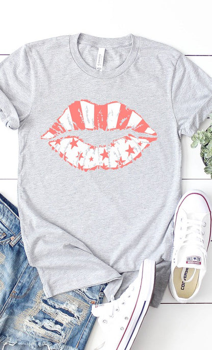 White Stars &amp; pink stripes lips graphic tee