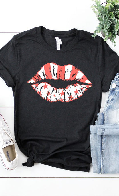 White Stars &amp; pink stripes lips graphic tee