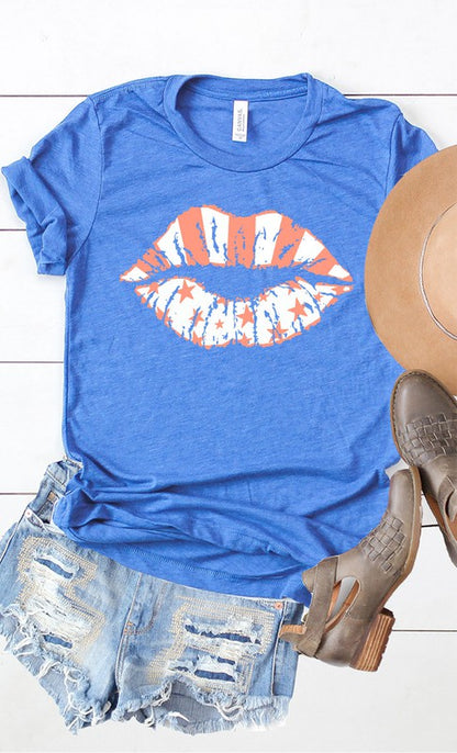 White Stars &amp; pink stripes lips graphic tee