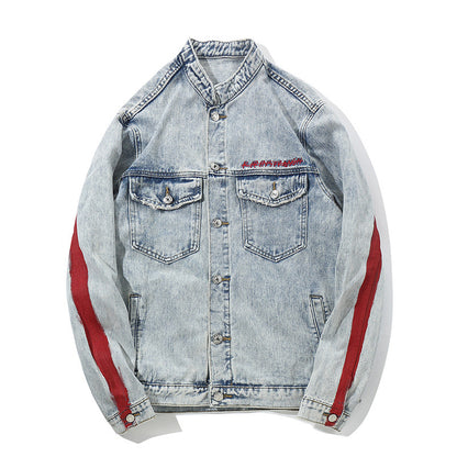 Wash embroidered denim coat