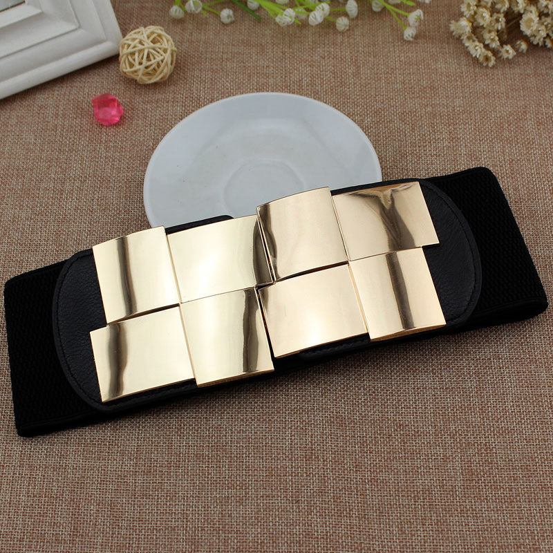 Square Gold Elastic Wide Belt Metal Belt All-match