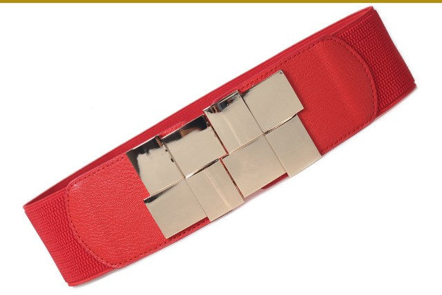 Square Gold Elastic Wide Belt Metal Belt All-match