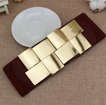 Square Gold Elastic Wide Belt Metal Belt All-match