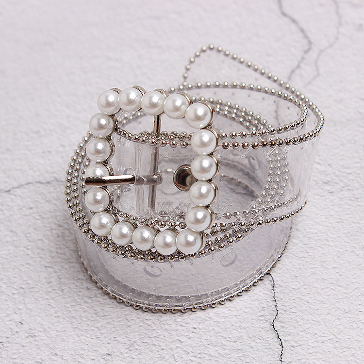 Transparent Plastic Pearl Buckle Women&