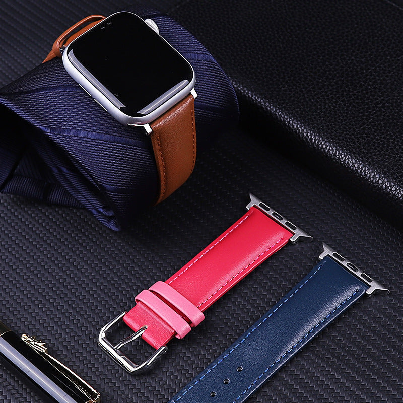 Compatible with Apple, First Layer Leather Strap Iwatch Pin Buckle Leather Strap Apple Leather Strap